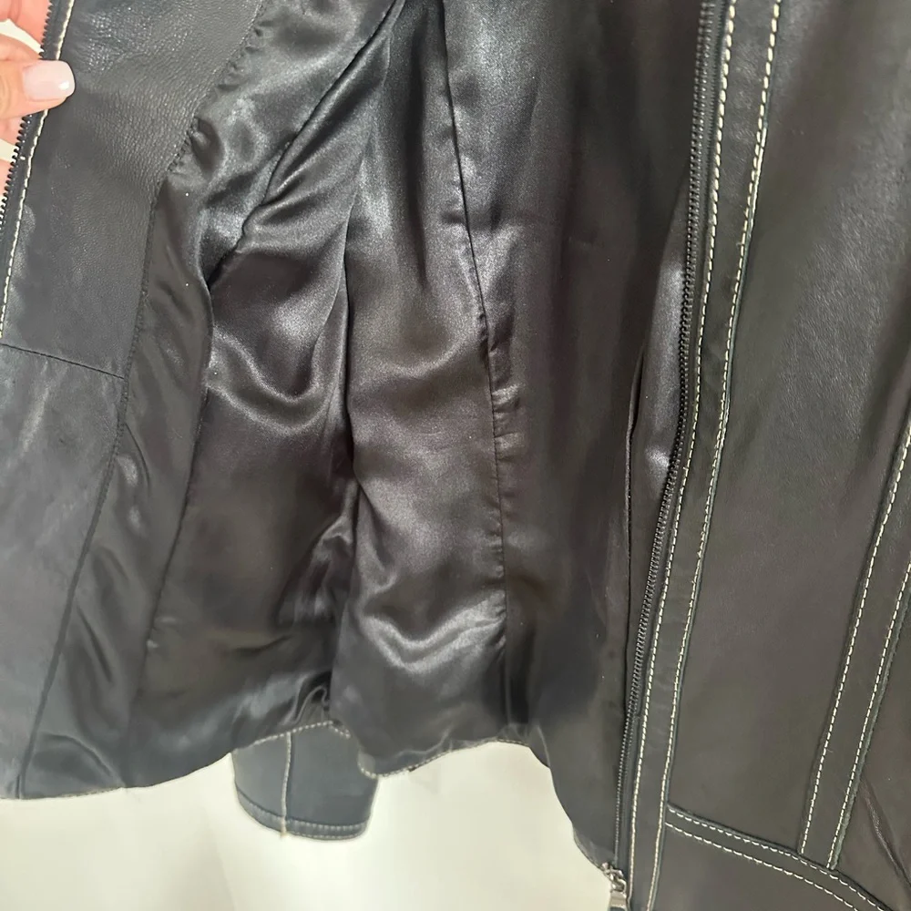Marc New York‎ Black vintage Leather Moto Jacket Contrast Stitching size small - Picture 7 of 11